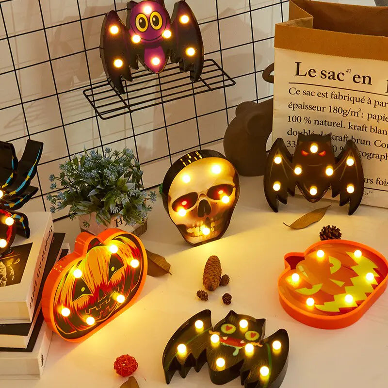 Pumpkin string lights glowing