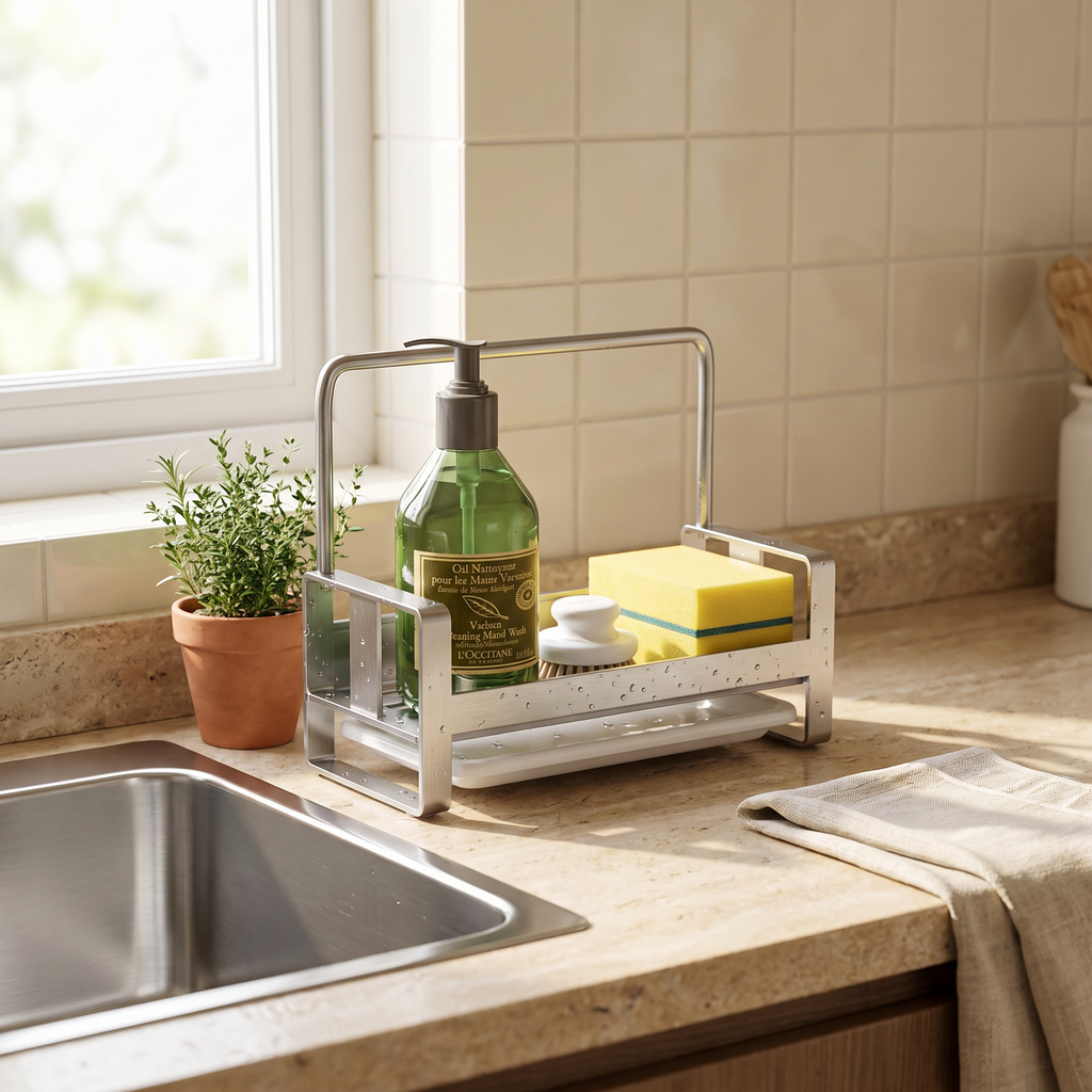 Sink Caddy on a kitchen counter beside the sink