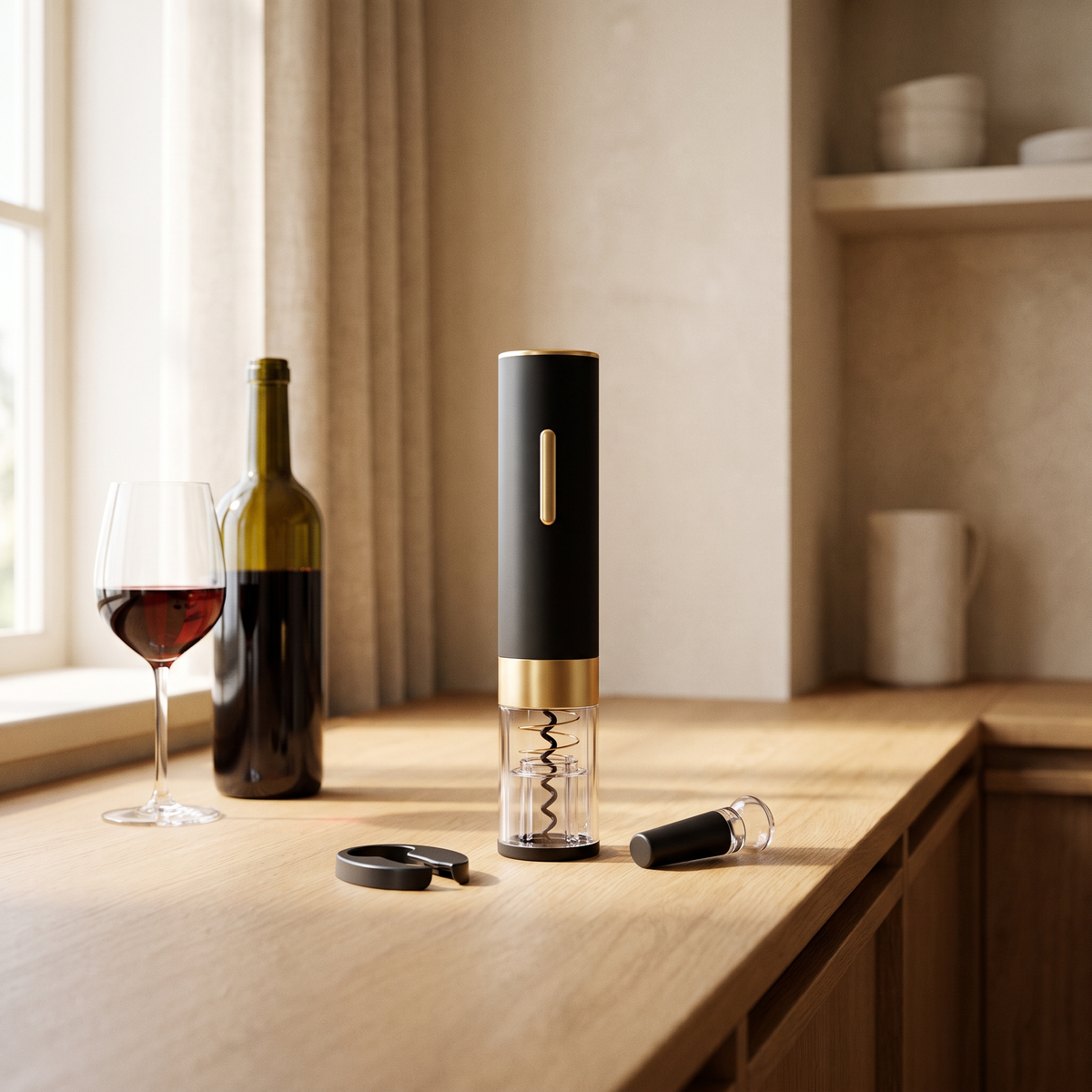 Luniee Wine Opener Set on a kitchen counter
