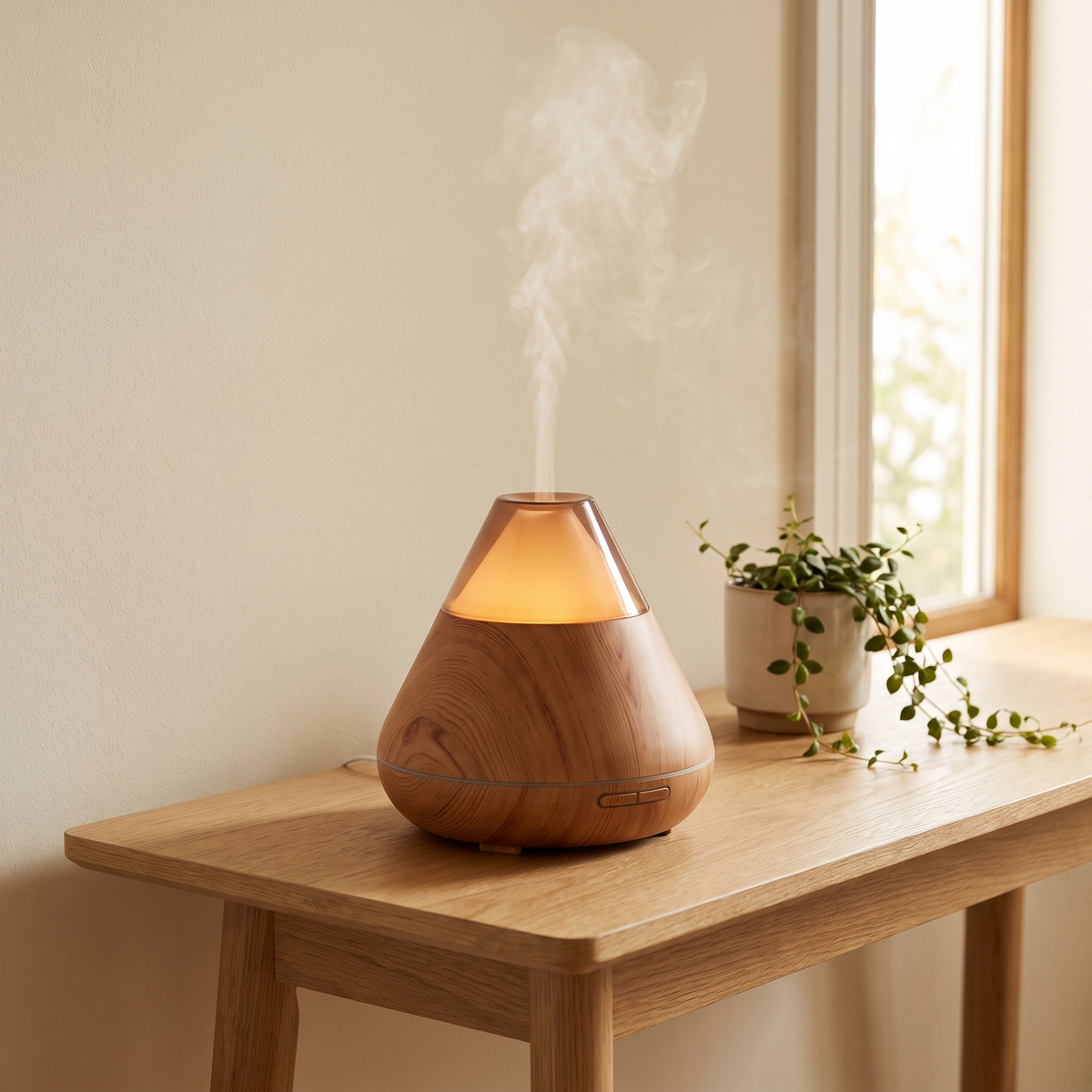 Luniee Volcano Humidifier on a console table