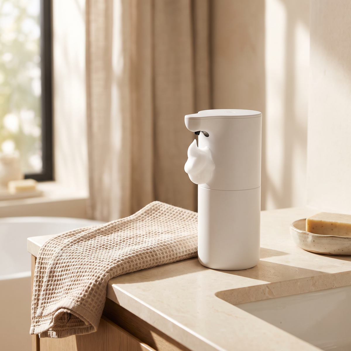 Luniee Foam Dispenser on a bathroom counter