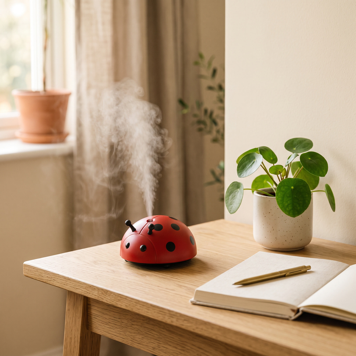 Luniee Ladybug Humidifier on a desk