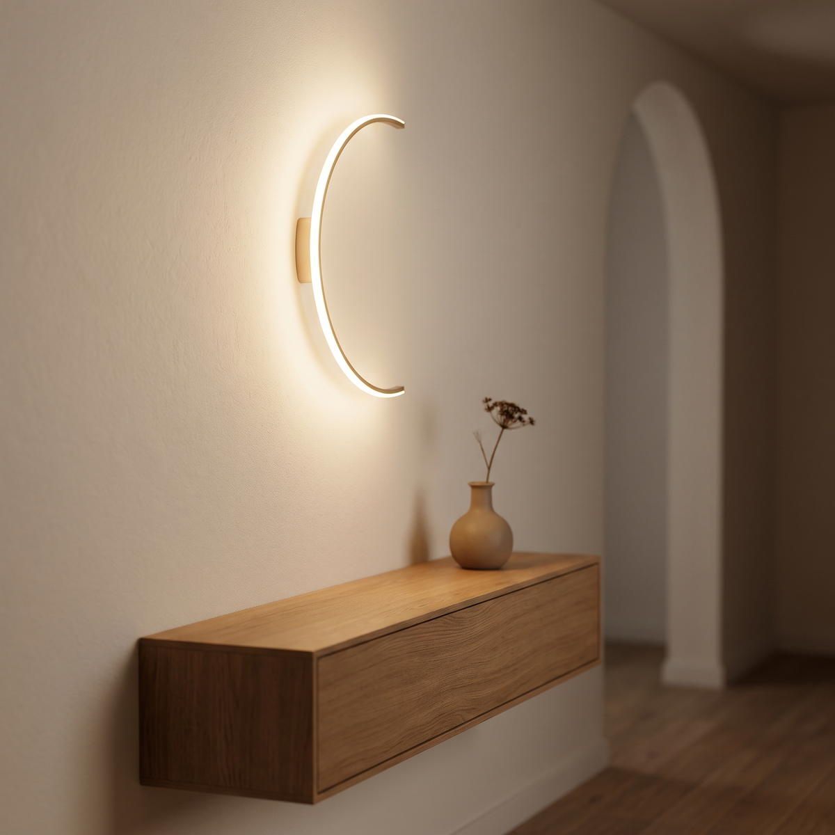 Luniee Moon Lamp on a hallway wall
