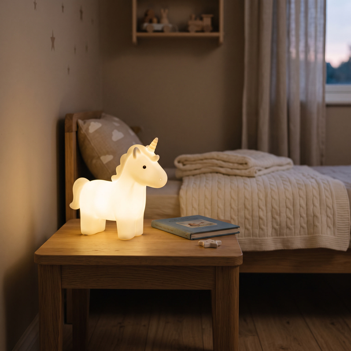 Luniee Unicorn Light on a nightstand