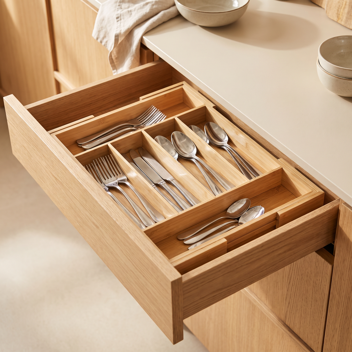 Luniee Expandable Cutlery Tray in a drawer