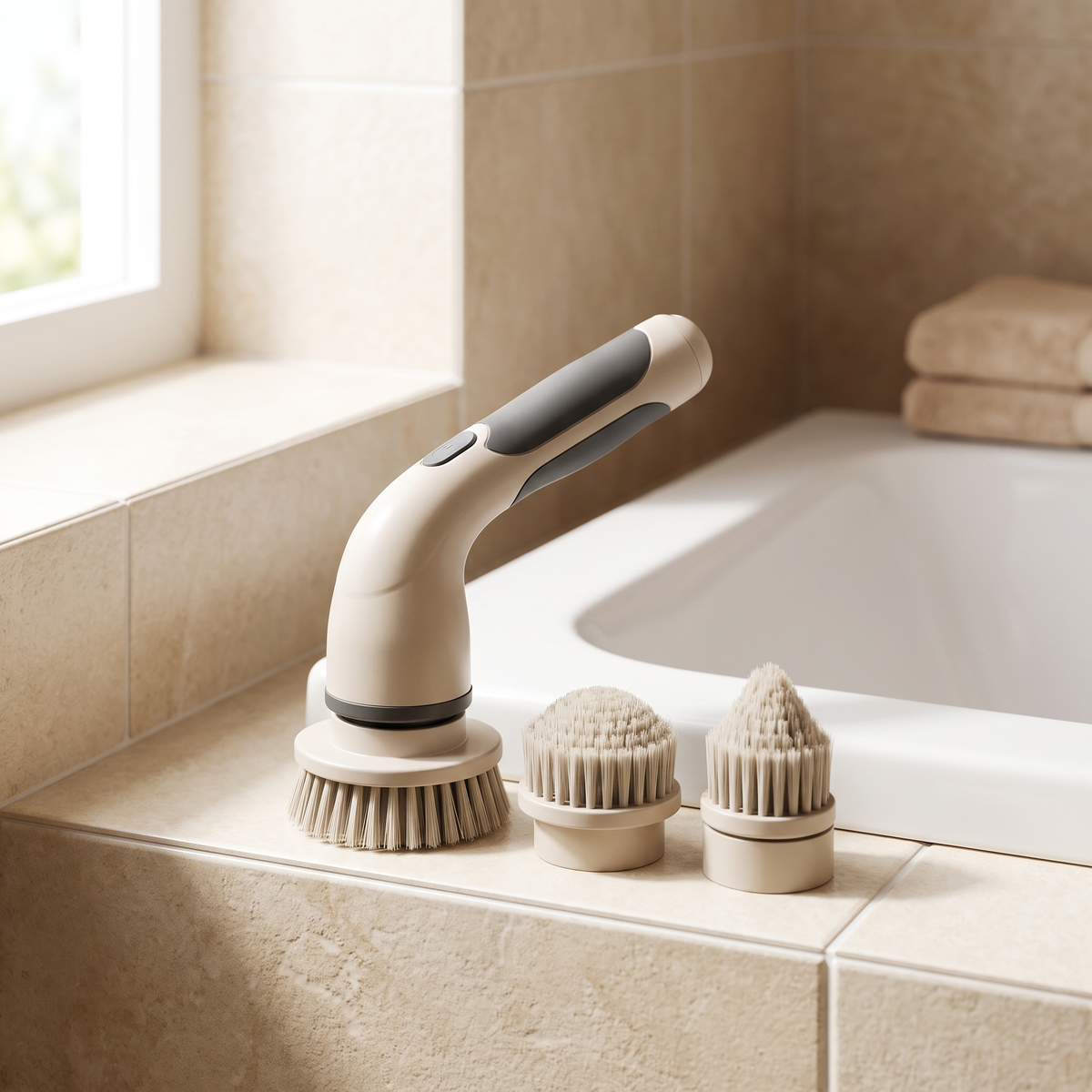 Luniee Power Brush on a bathroom ledge