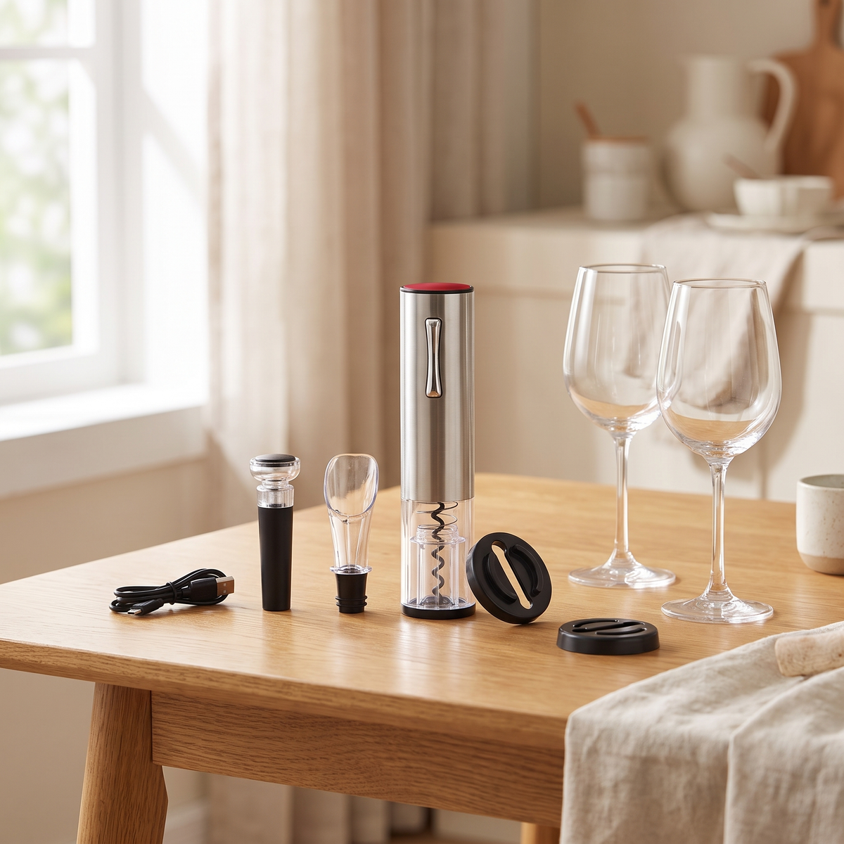 Luniee Wine Set 4-in-1 on a dining table